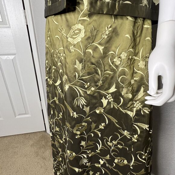 Carlisle Sz 8 Skirt 10 Top 3 Piece Silk Maxi Skirt Set Olive Green Embroidered - Picture 9 of 13